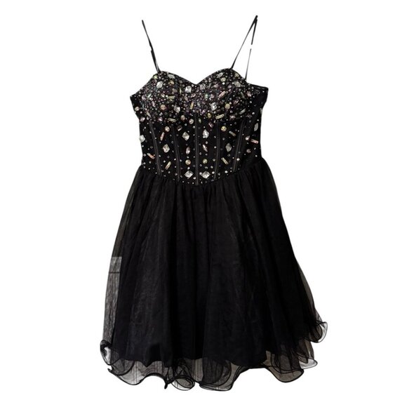 Blondie Nites By Stacy Sklar‎ Mini Dress Formal Gems Prom Homecoming Polyester - Picture 1 of 11